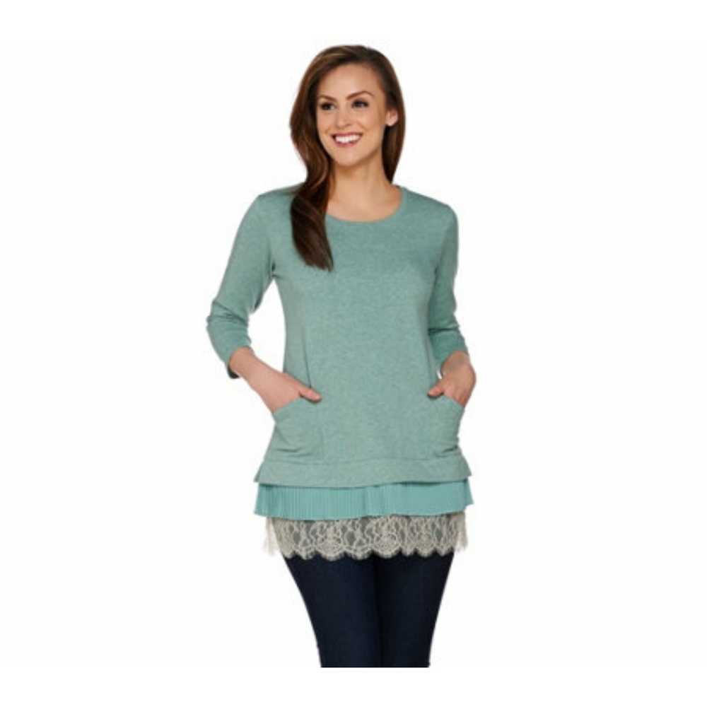 LOGO Lounge Layered Lace Hem Tunic Sweater